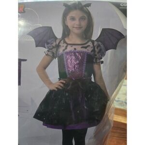 Girls size 7/8 Bat Halloween Costume Dress & Wings Purple Sparkle (no headband)